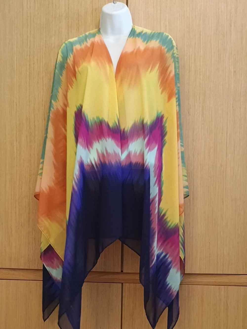 Chico's Orange/ Yellow/Blue  One Size Tie-Dye Ruana/ Floater